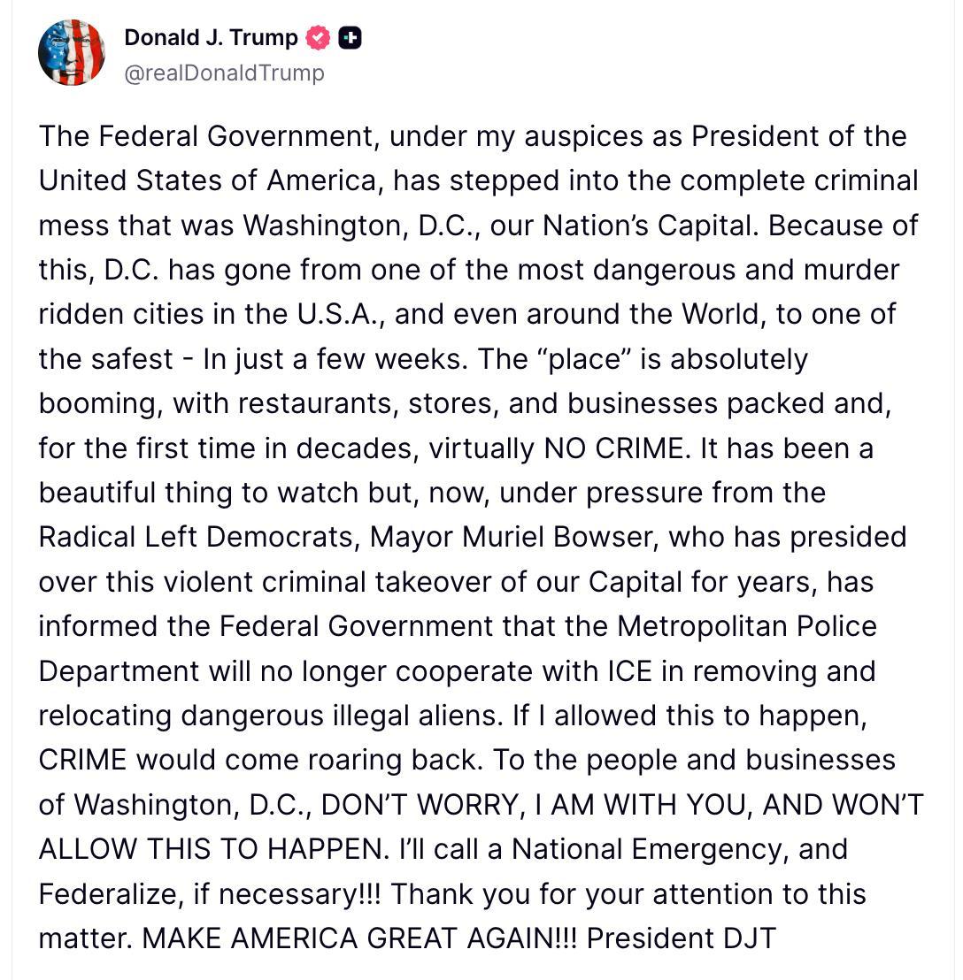 Снимок сообщения на truthsocial.com