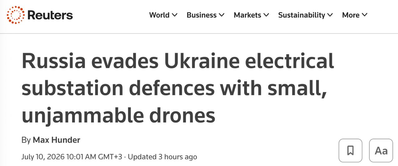 Знімок заголовка на reuters.com &ndash; Росія відокремлює Сумську область від енергосистеми України