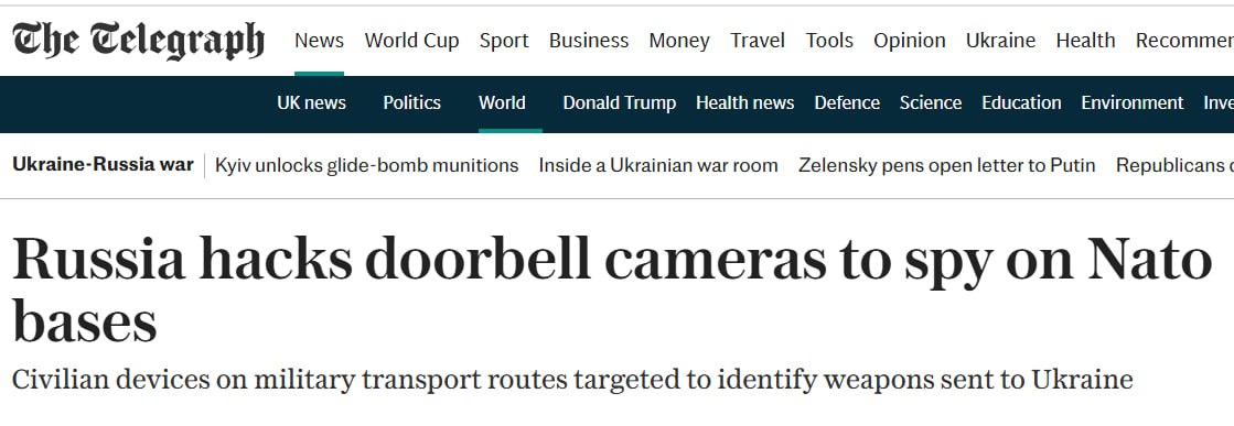 Знімок заголовка на telegraph.co.uk &ndash; Російські хакери зламали камери на маршрутах НАТО