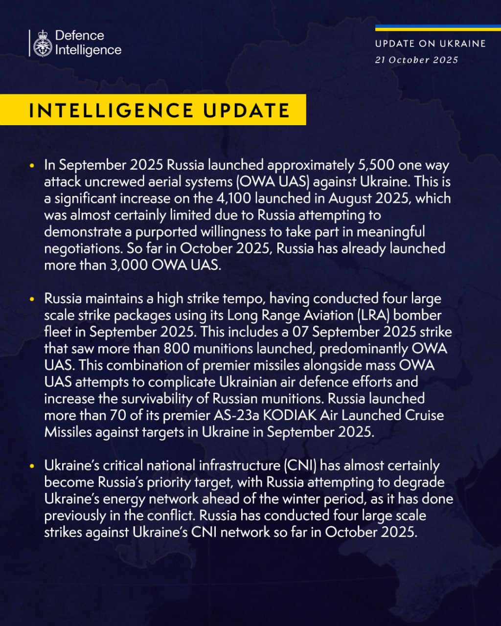 Снимок заголовка на sis.gov.uk - Британия фиксирует увеличение числа дронов, запускаемых РФ про Украине