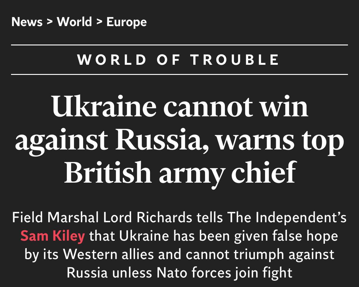 Снимок заголовка на independent.co.uk - В Британии считают, что Украина должна договариваться с Россией о мире