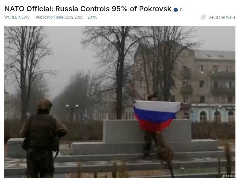 Снимок заголовка на en.bb.lv - В НАТО говорят о захвате Покровска армией РФ 