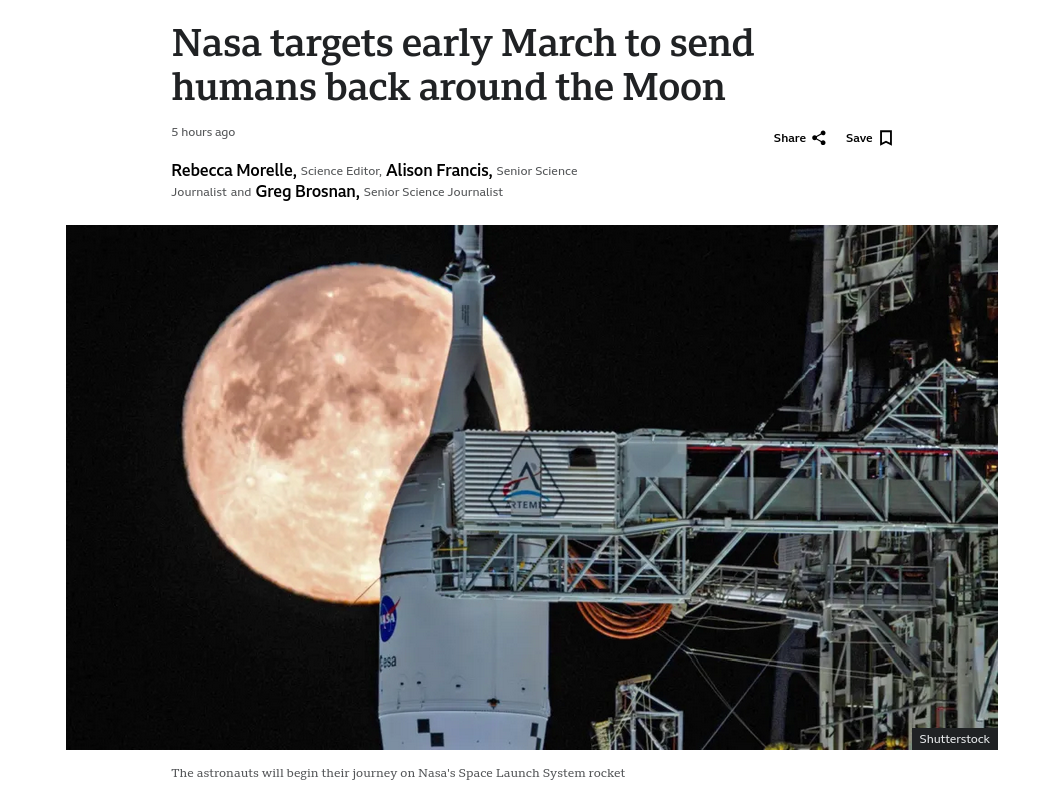 Знімок заголовка на bbc.com - НАСА запускає астронавтів до Місяця