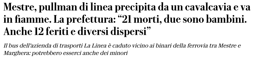 Снимок заголовка в газете La Repubblica