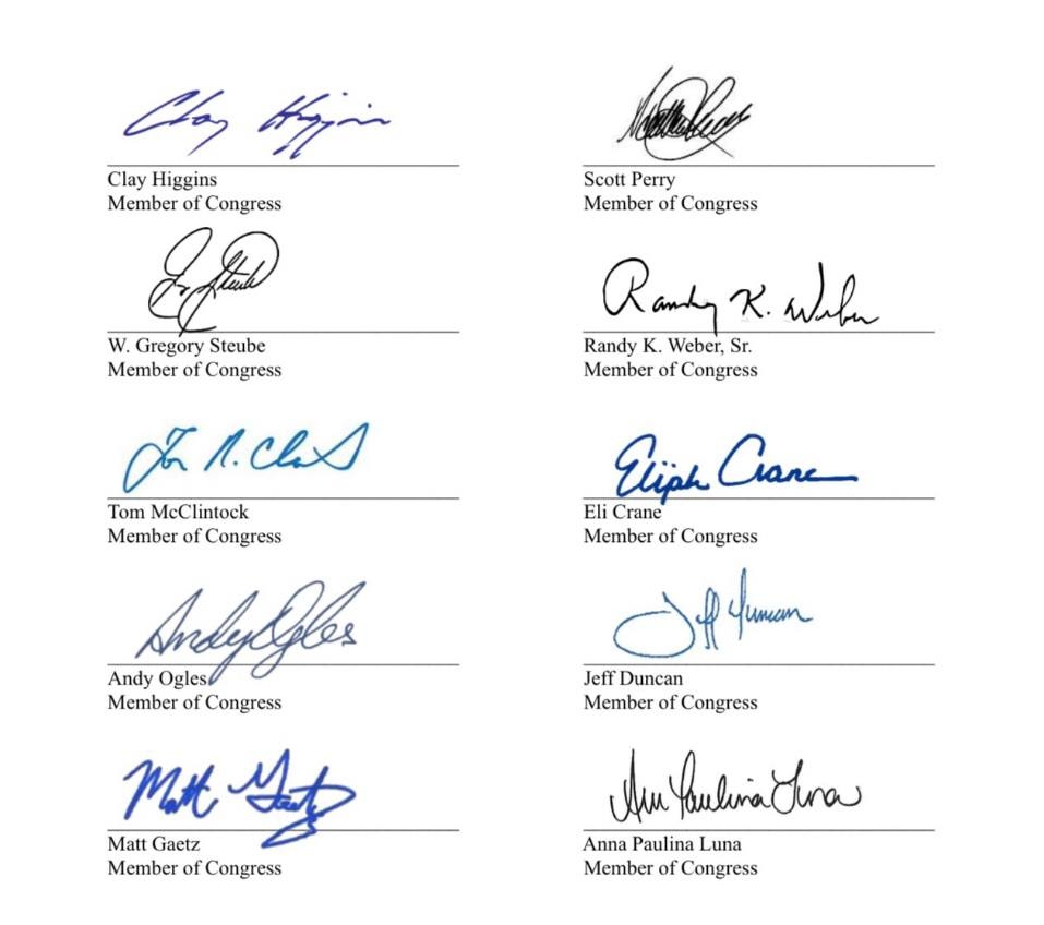 Подписи конгрессменов под письмом президенту США