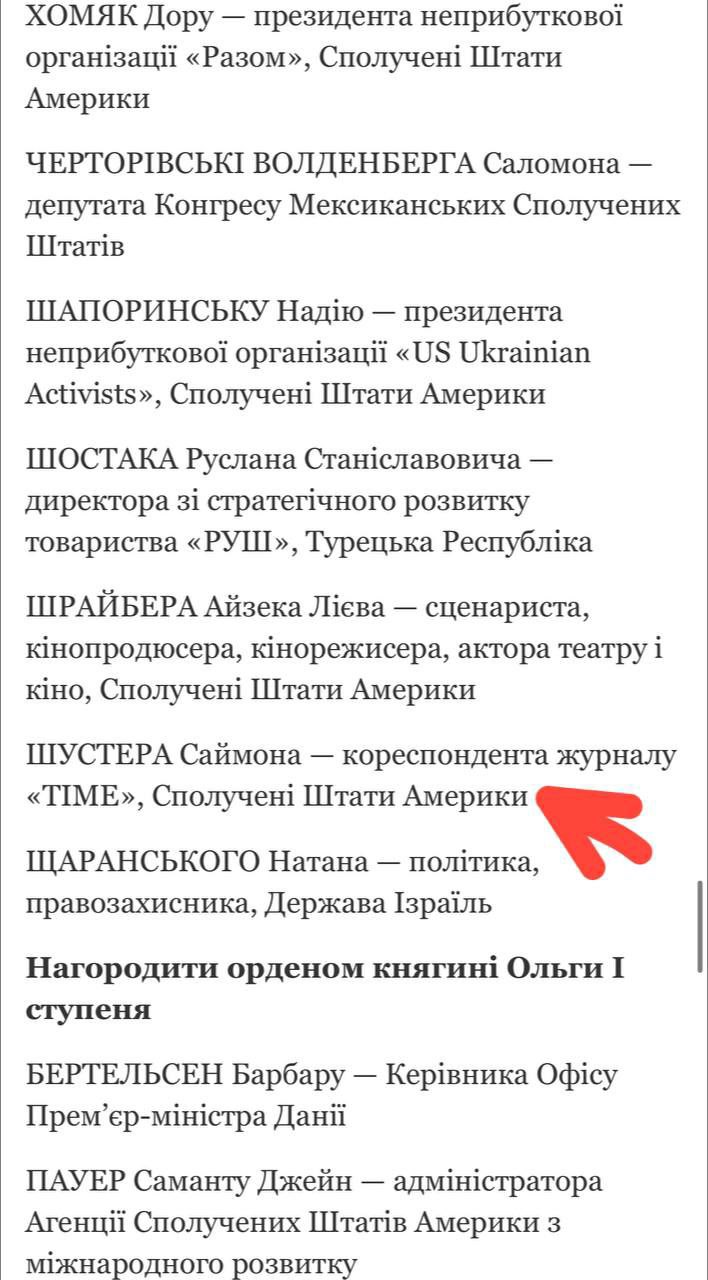 Знімок переліку нагороджених із president.gov.ua