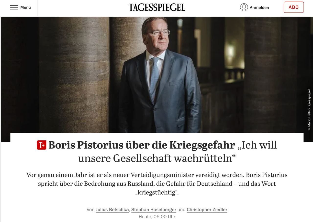 Снимок заголовка в Tagesspiegel