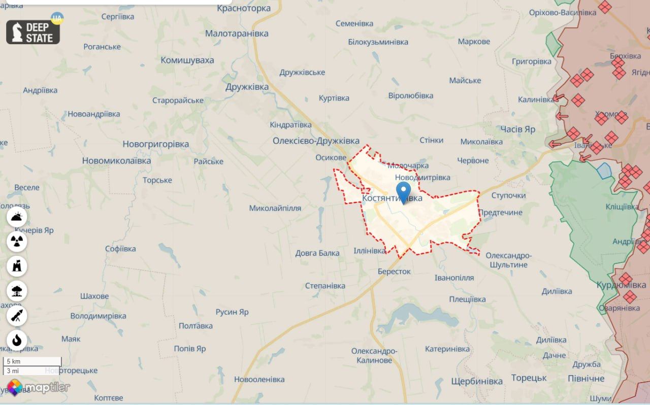 Константиновка на карте боевых действий. Источник - Телеграм