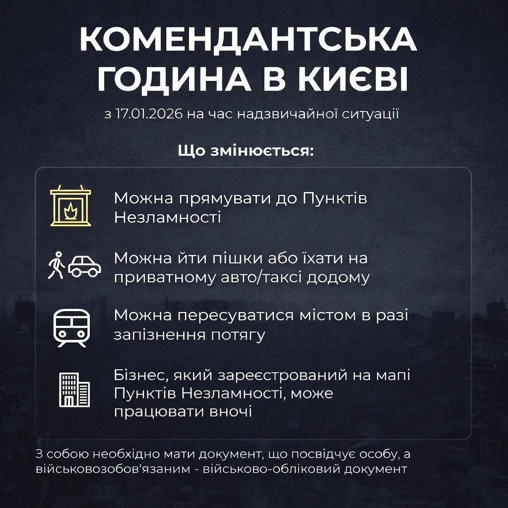 Знімок повідомлення КМДА про зміни у правилах комендантської години